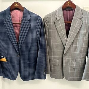 2 Women’s tailored Blue and grey Checkered Blazer